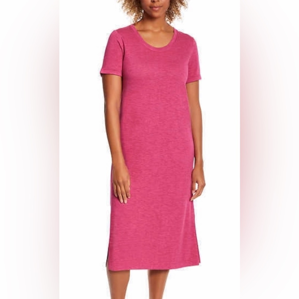 Jessica Simpson Women’s Short Sleeve Comfy Midi Dress Side Slit SzL Raspberry